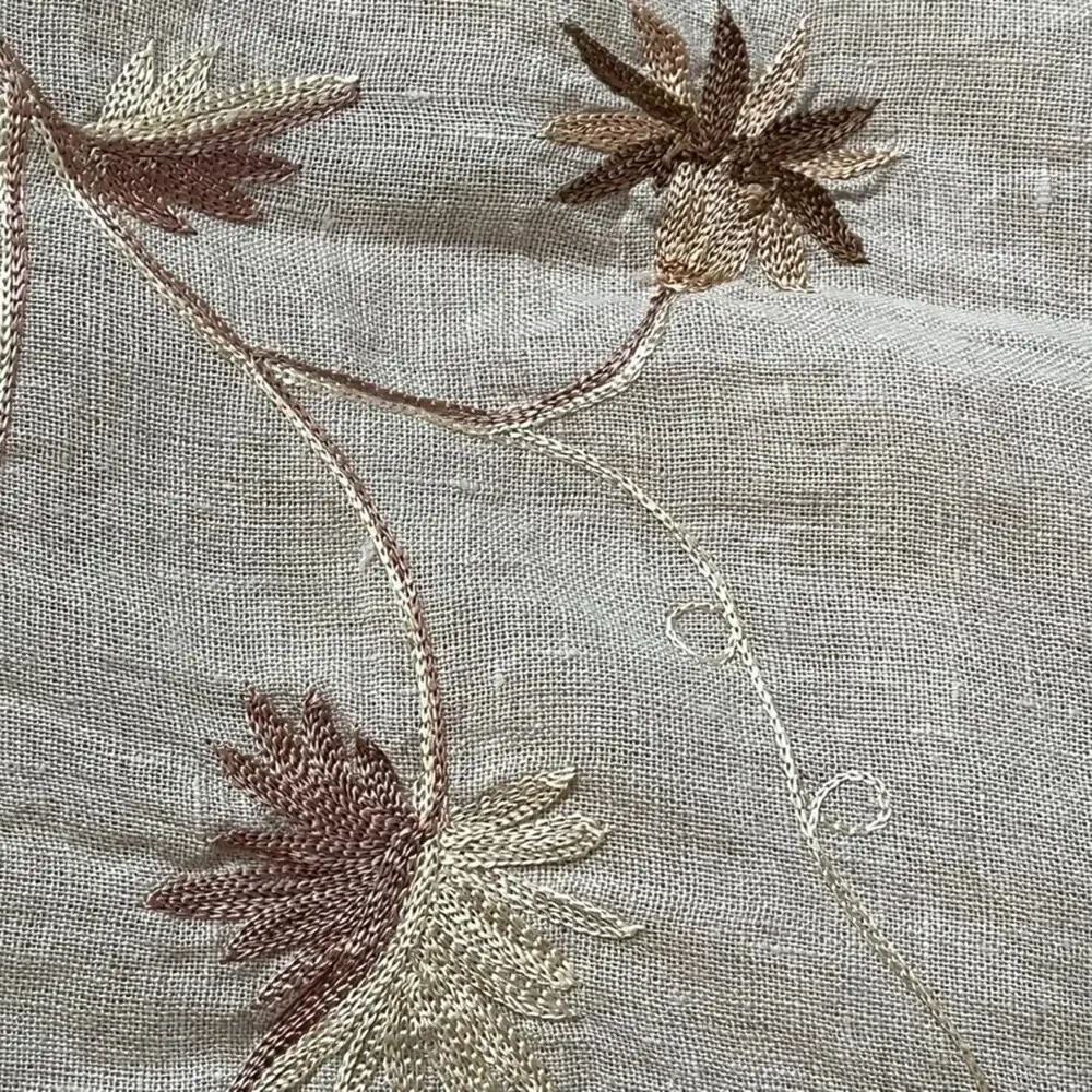 Unbranded Floral Embroidered Linen Curtain Panels (2) 38 x 82 in Light Filtering